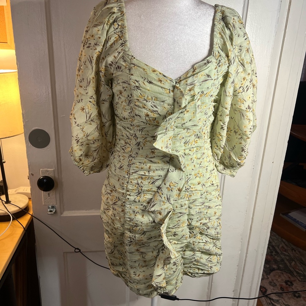 MINKPINK Light Green Floral Ruched Dress